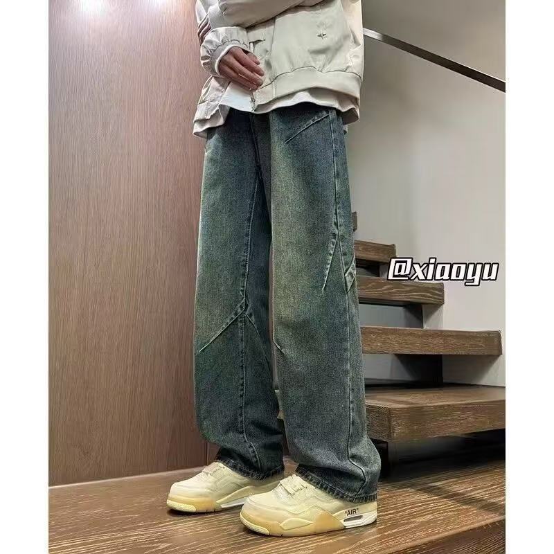 Men’s Black Paratrooper Wide-Leg Jeans – Retro Style