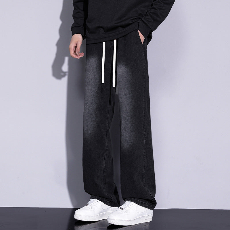 Men’s Black Loose Straight Jeans – Casual Spring Style