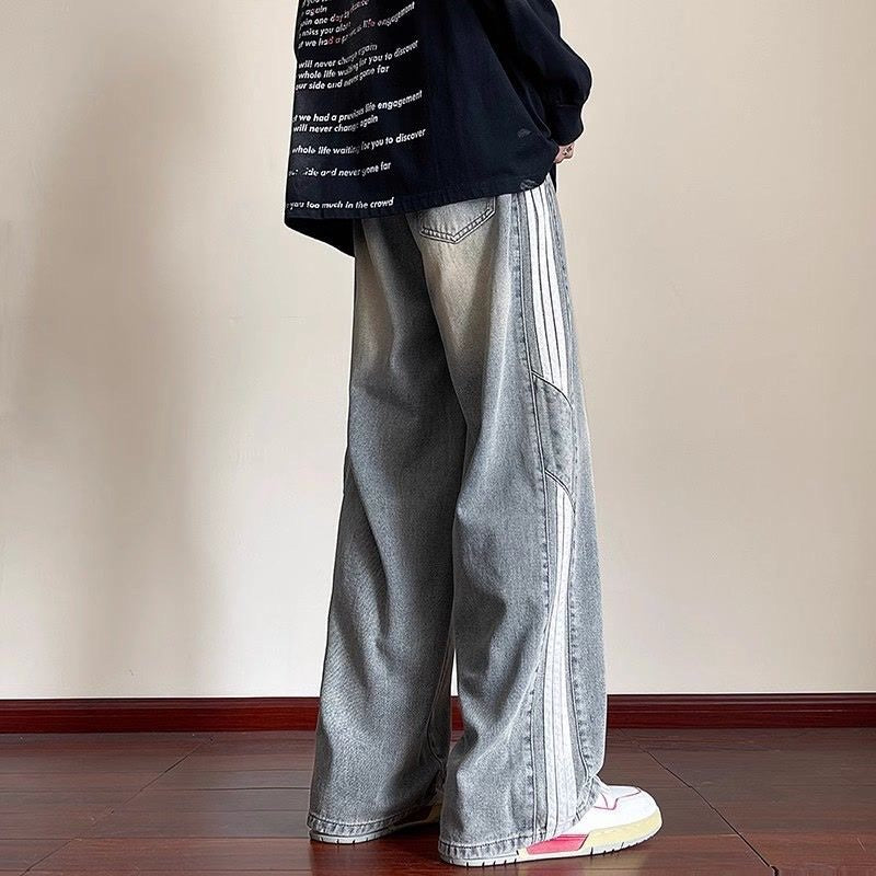 Men’s Three Bar Wide-Leg Jeans – Trendy Street Style