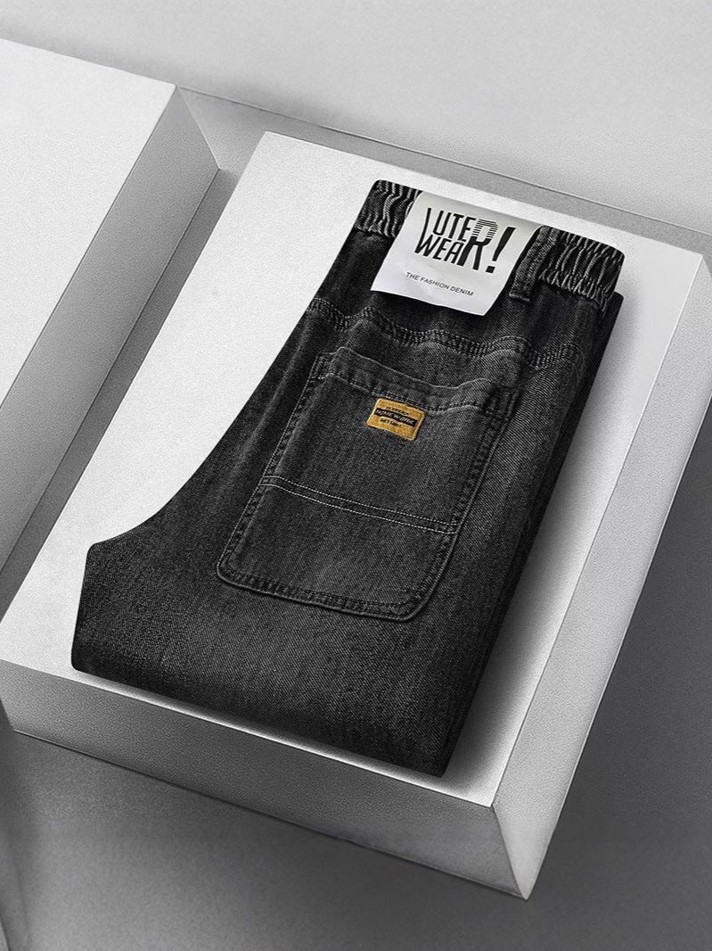Men’s Drawstring Elastic Jeans – Loose Straight Fit