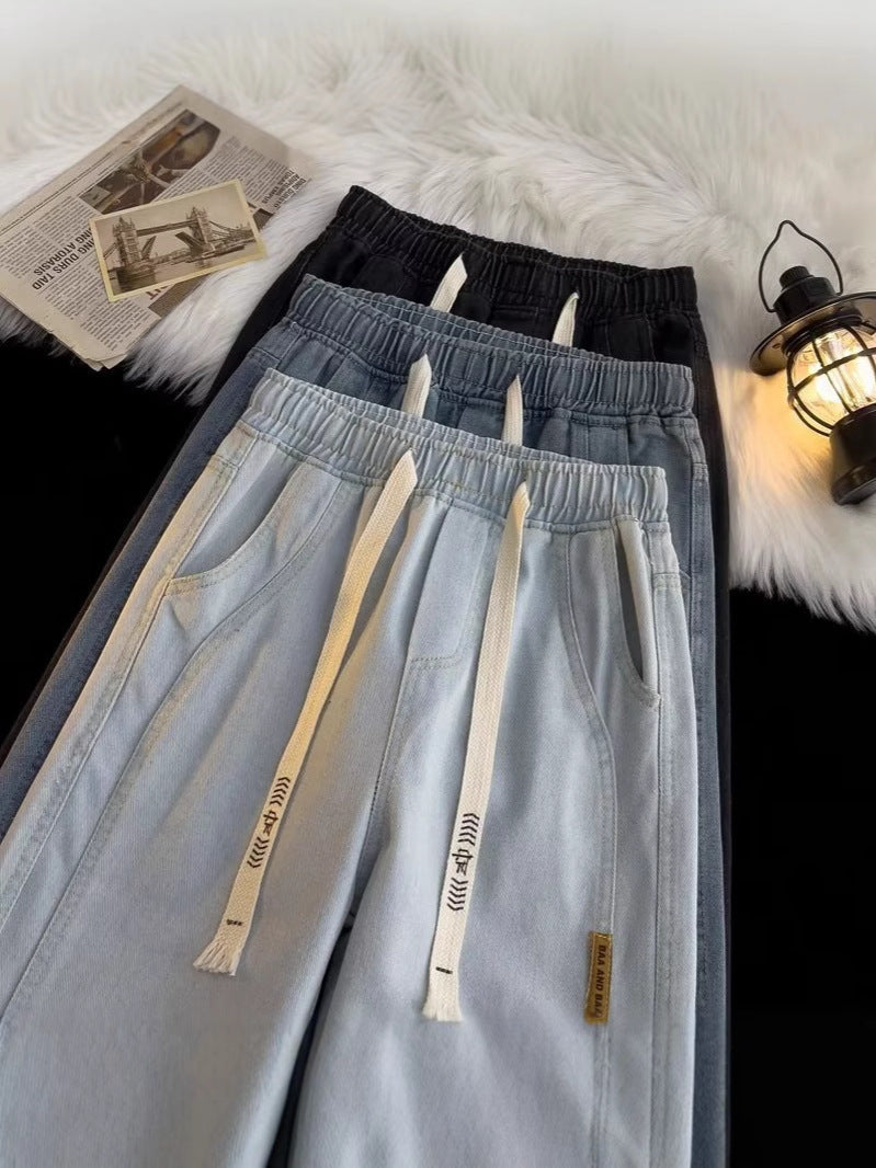 Men’s Ribbon Stitch Wide-Leg Jeans – Vintage Street Style