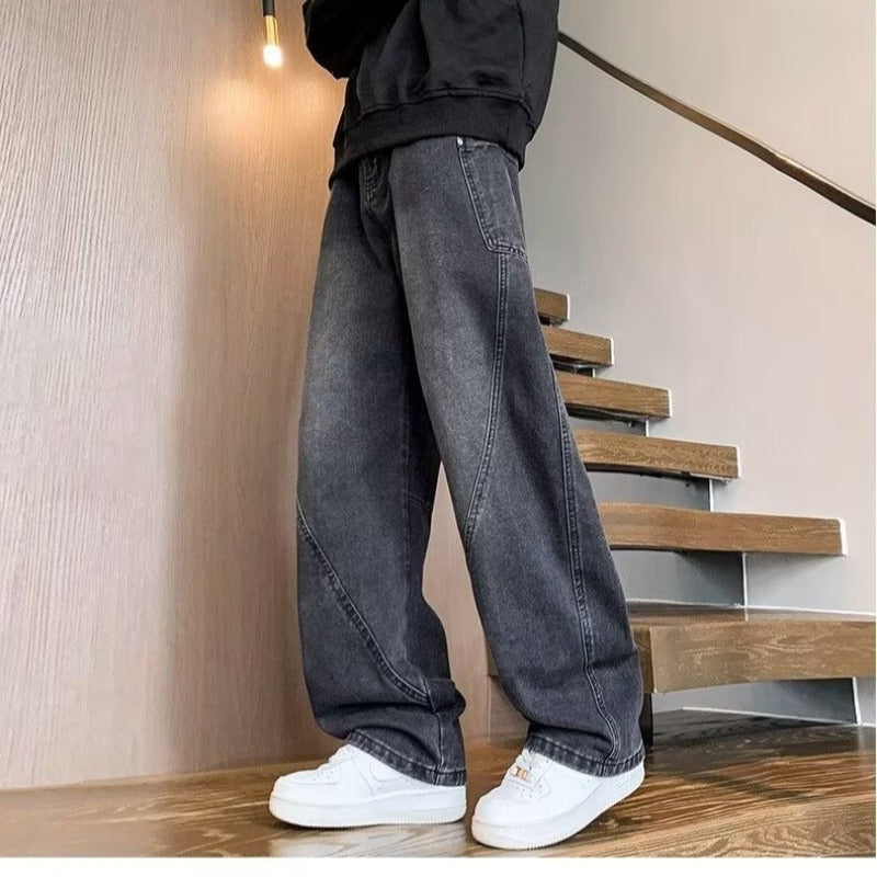 Men’s Retro Split Wide-Leg Jeans – Street Style Fit