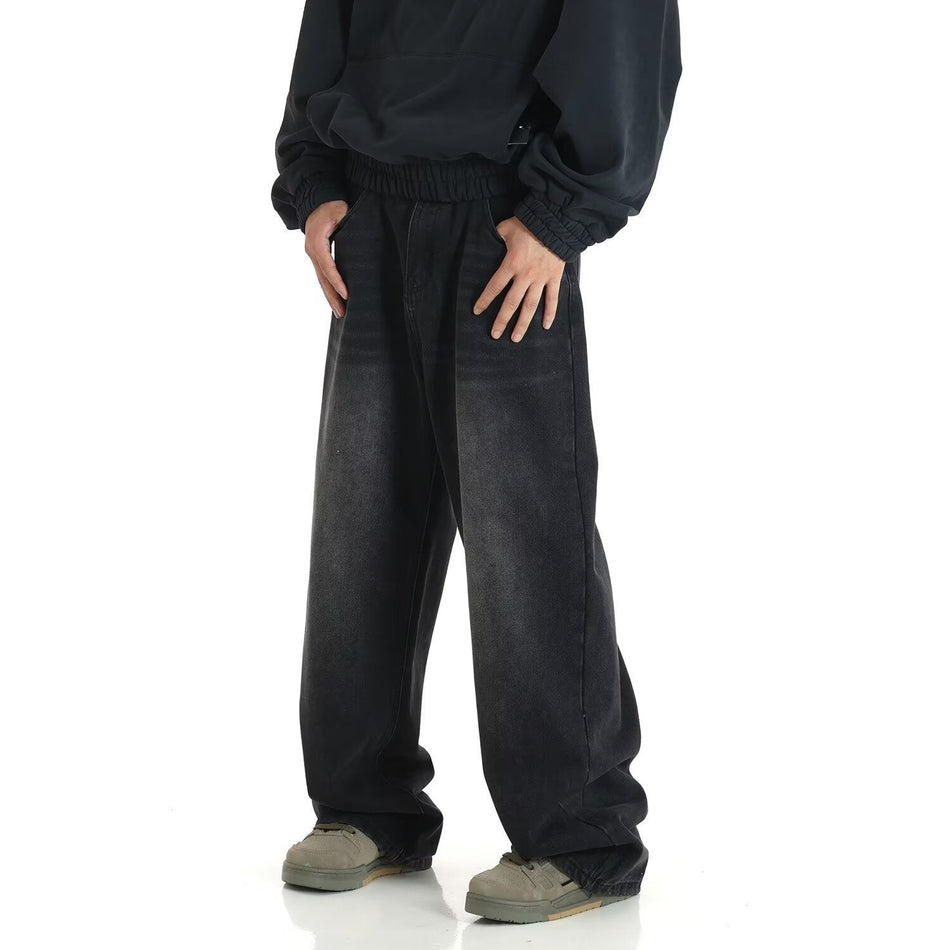 Men’s Washed Mud-Dyed Wide-Leg Jeans – Retro Style