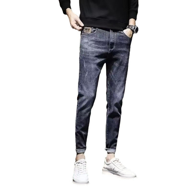 Gray【】Xk men's jeans - casual denim trousers with comfortable fit for everyday wear