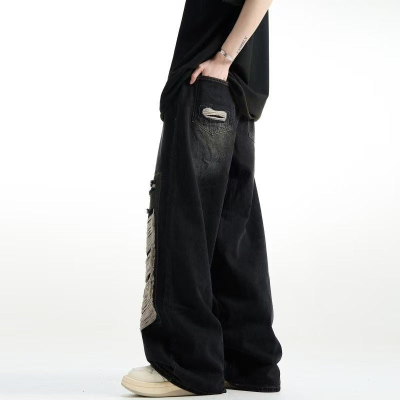 Men’s Ripped Pouch Jeans – Loose Streetwear Style