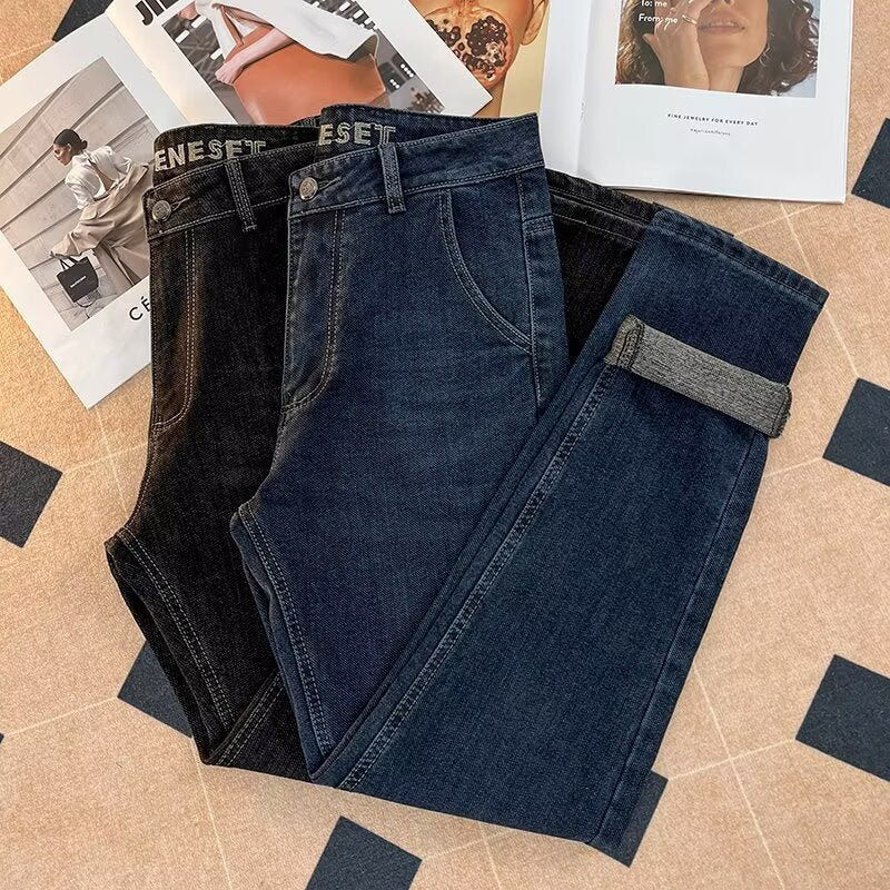 Men’s Embroidered Slim Jeans – Korean Style Trendy Pants