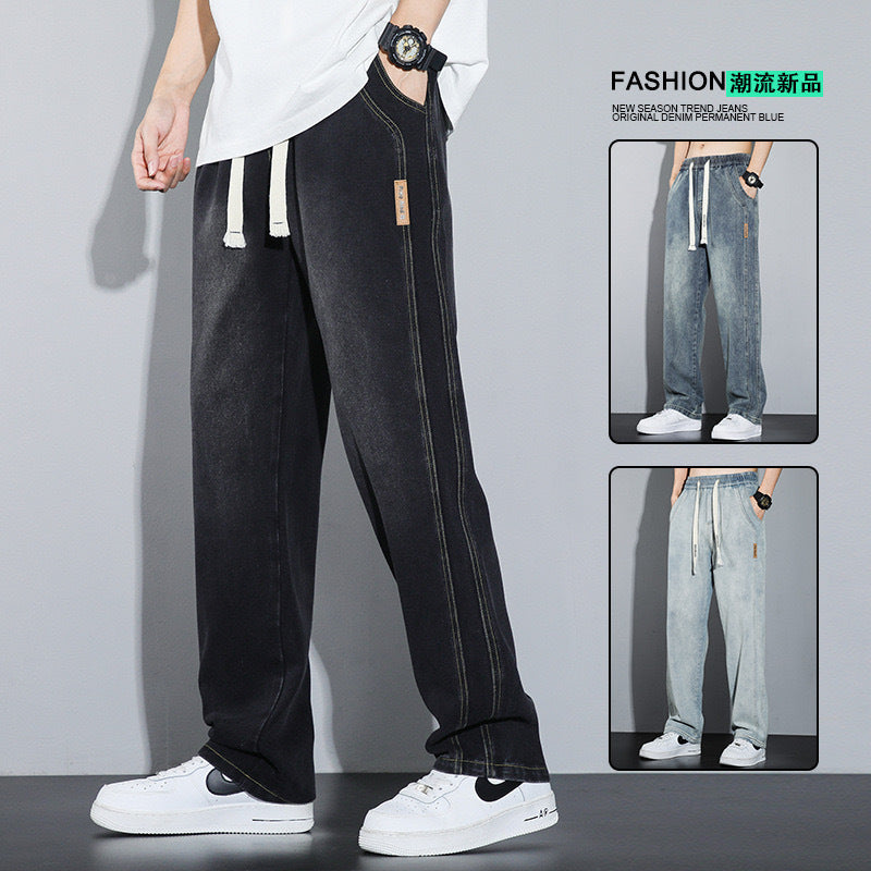 Men’s Plus Size Elastic Wide-Leg Jeans – Casual Fit