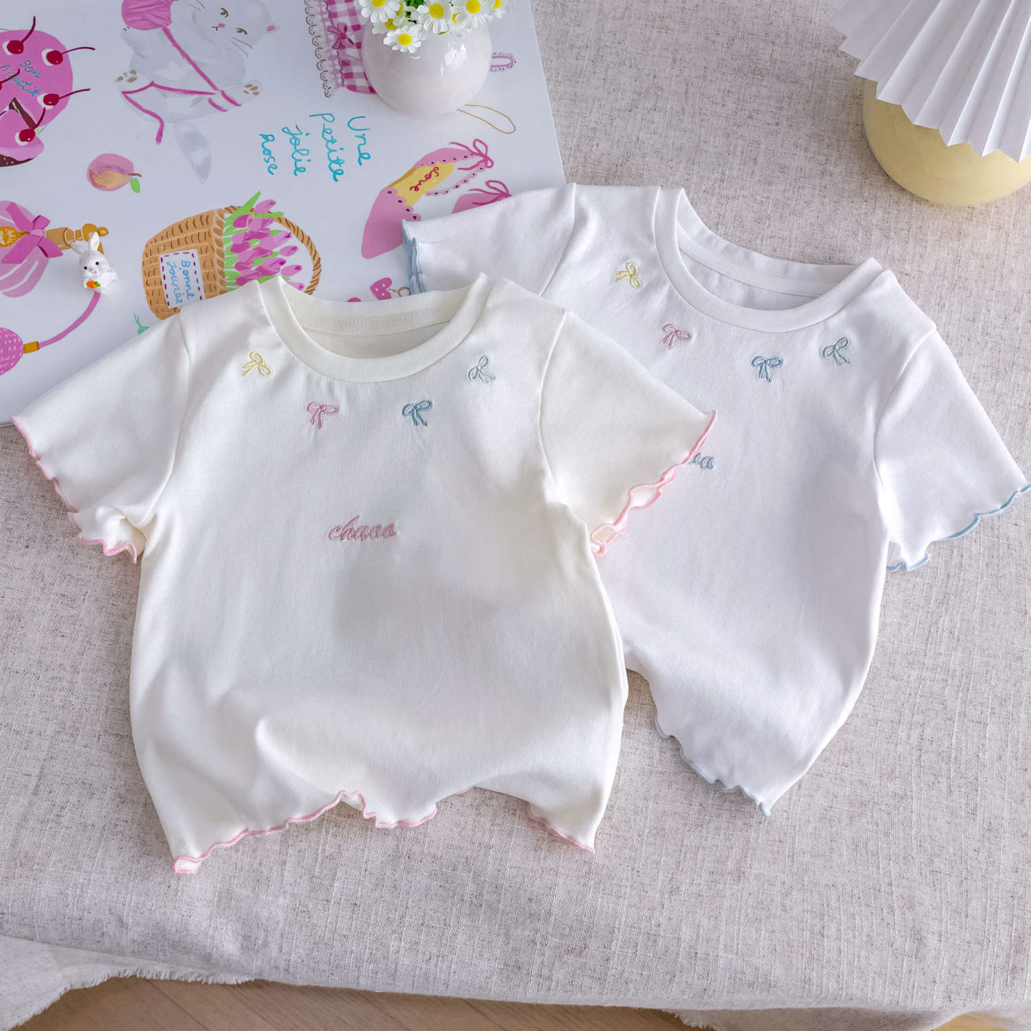 Girls Bow Embroidered T-Shirt – Stylish Summer Top – T-Shirts – Image 3