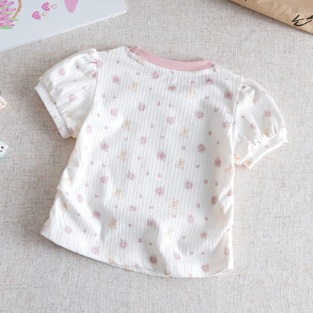 Girls Bubble Sleeve Floral T-Shirt – Cute Summer Top – T-Shirts – Image 2