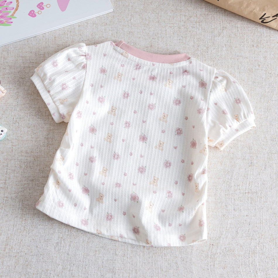 Girls Bubble Sleeve Floral T-Shirt – Cute Summer Top – T-Shirts – Image 2
