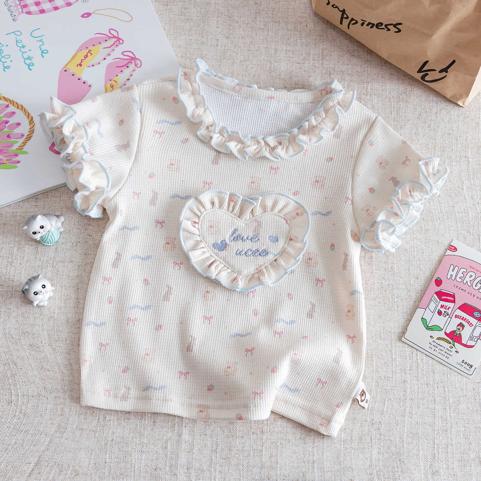 Girls Floral Korean Style T-Shirt – Trendy Summer Top – T-Shirts – Image 1