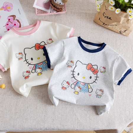 Girls Hello Kitty T-Shirt – Summer Cartoon Round Neck Top – T-Shirts – Image 2