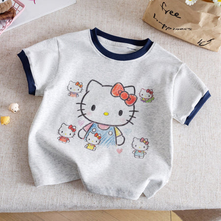Girls Hello Kitty T-Shirt – Summer Cartoon Round Neck Top – T-Shirts – Image 4