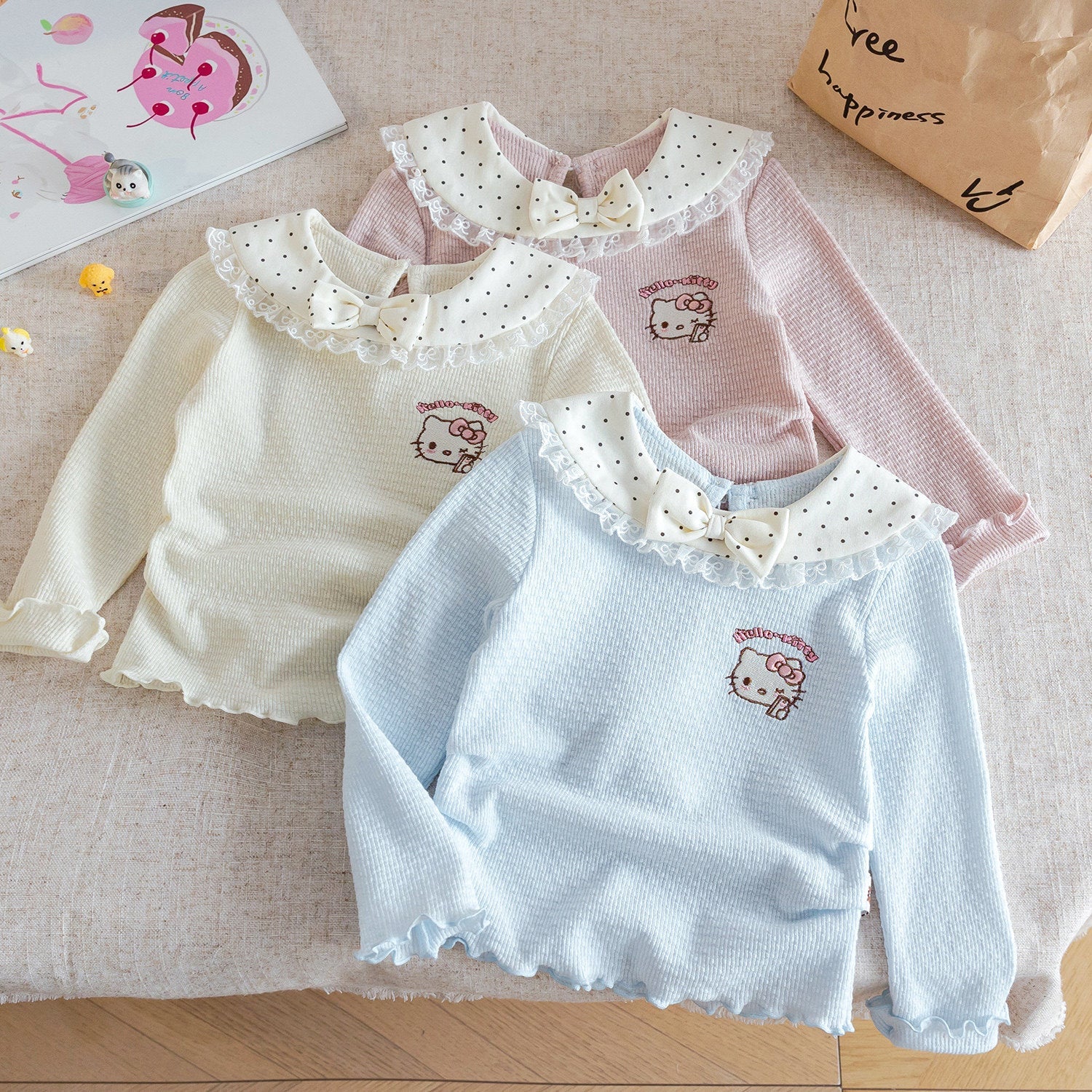 Girls Kitty Cat Long Sleeve T-Shirt – Cute Ruffle Top – T-Shirts – Image 2