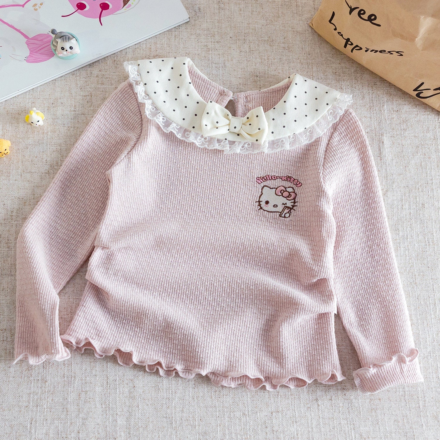 Girls Kitty Cat Long Sleeve T-Shirt – Cute Ruffle Top – T-Shirts – Image 3