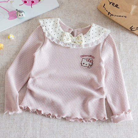 Girls Kitty Cat Long Sleeve T-Shirt – Cute Ruffle Top – T-Shirts – Image 3