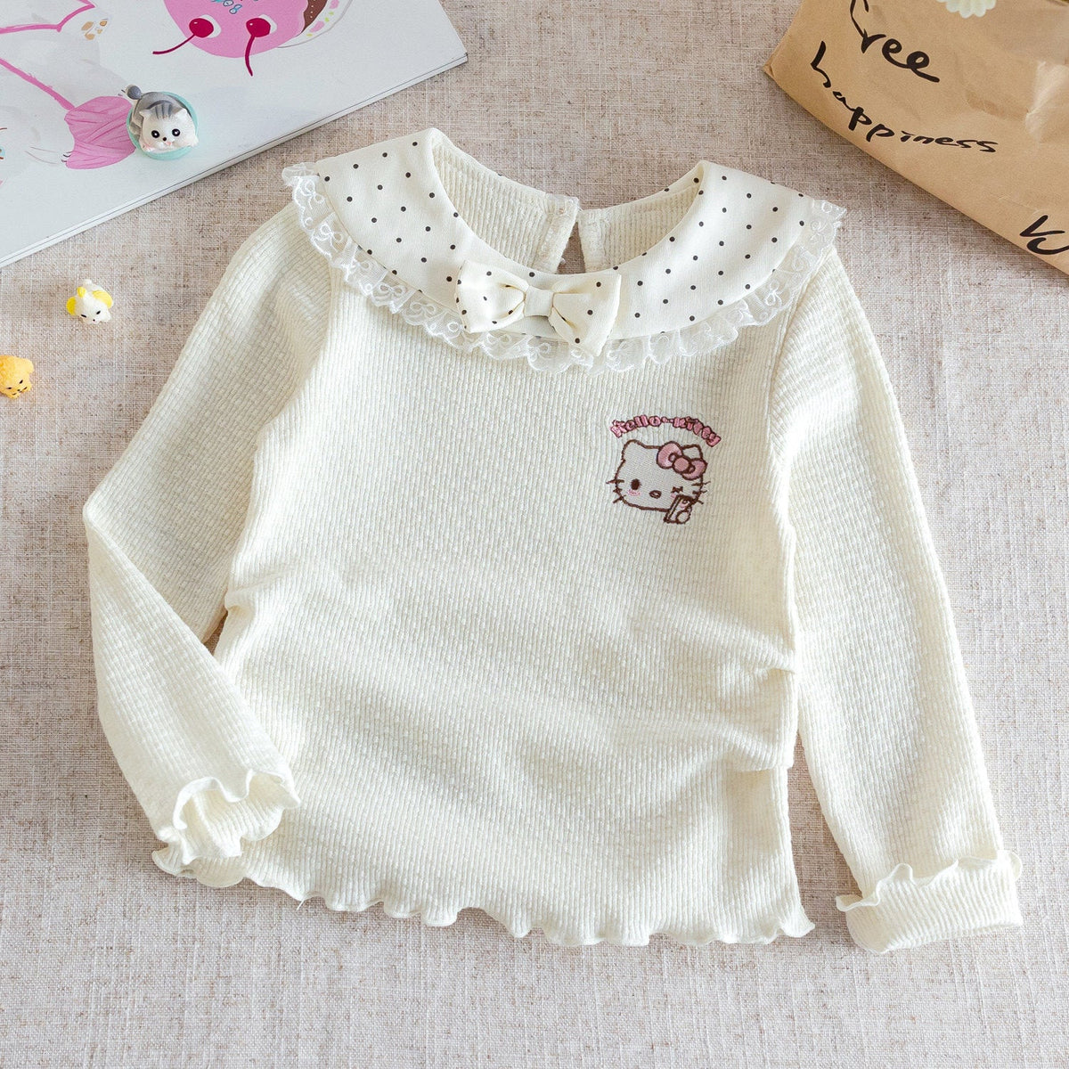 Girls Kitty Cat Long Sleeve T-Shirt – Cute Ruffle Top – T-Shirts – Image 4