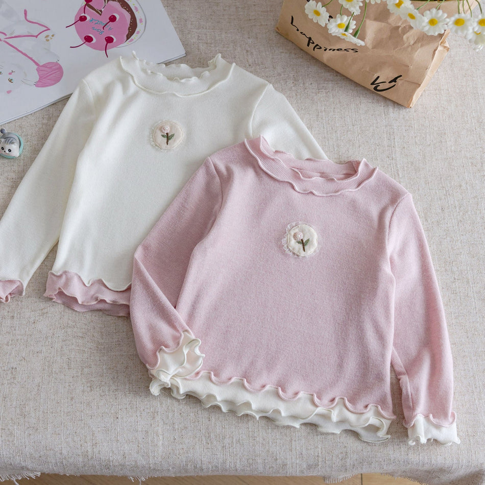 Girls Cotton Lace Long Sleeve Top – Spring Casual Wear – T-Shirts – Image 1