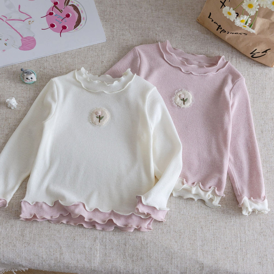 Girls Cotton Lace Long Sleeve Top – Spring Casual Wear – T-Shirts – Image 2