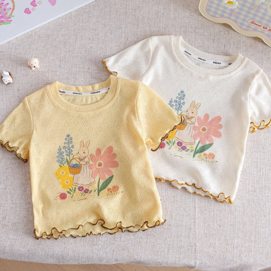 Girls Rabbit Cartoon T-Shirt – Cute Summer Cotton Top – T-Shirts – Image 1
