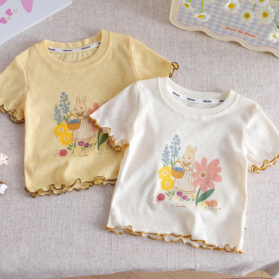 Girls Rabbit Cartoon T-Shirt – Cute Summer Cotton Top – T-Shirts – Image 2