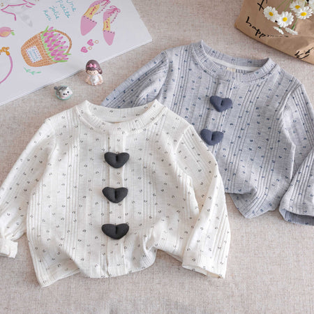 Girls Polka Dot Love Long Sleeve Top – Korean Style – T-Shirts – Image 1