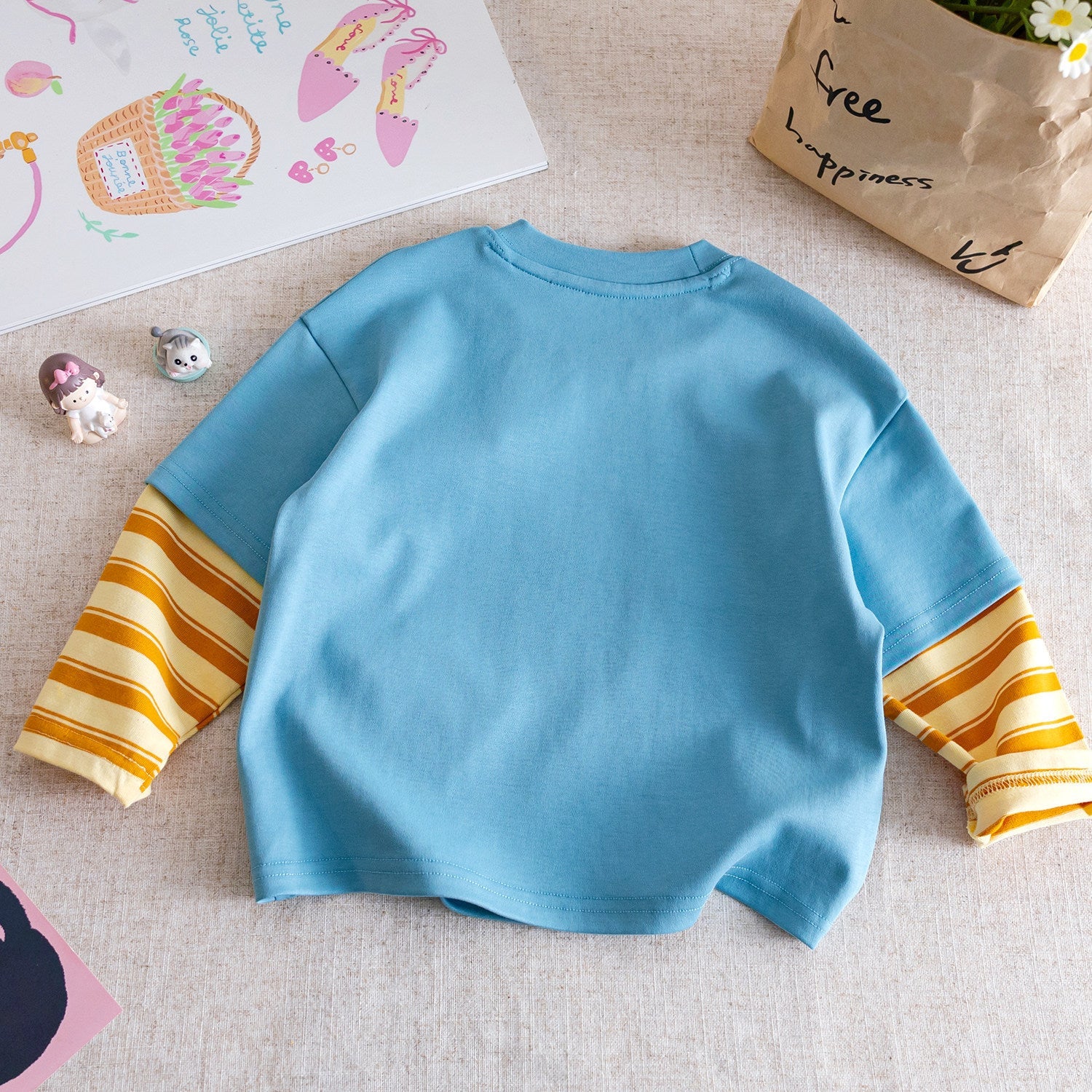 Girls Cartoon Faux Two-Piece Top – Long Sleeve T-Shirt – T-Shirts – Image 2