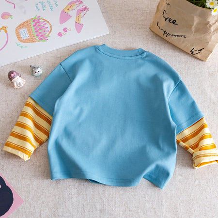 Girls Cartoon Faux Two-Piece Top – Long Sleeve T-Shirt – T-Shirts – Image 2