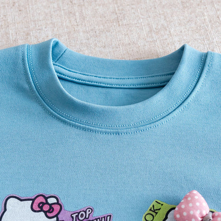 Girls Cartoon Faux Two-Piece Top – Long Sleeve T-Shirt – T-Shirts – Image 3