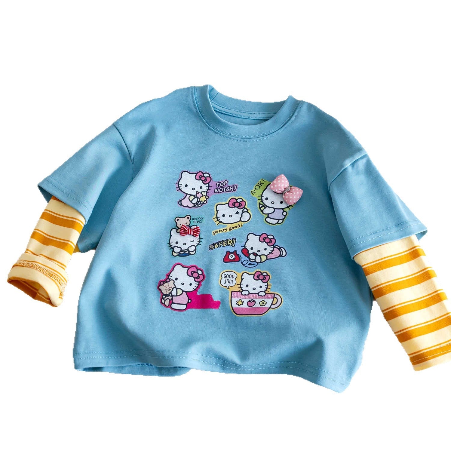 Girls Cartoon Faux Two-Piece Top – Long Sleeve T-Shirt – T-Shirts – Image 5