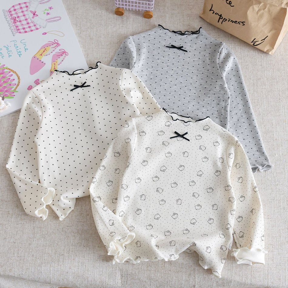 Girls Polka Dot Long Sleeve T-Shirt – Cute Spring Top – T-Shirts – Image 1