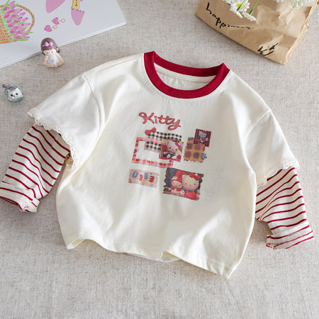 Girls Faux Two-Piece Long Sleeve Top – Stylish Autumn Wear – T-Shirts – Image 4