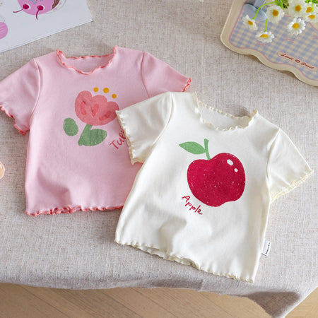 Girls Wooden Ear Floral T-Shirt – Cute Summer Cotton Top – T-Shirts – Image 2