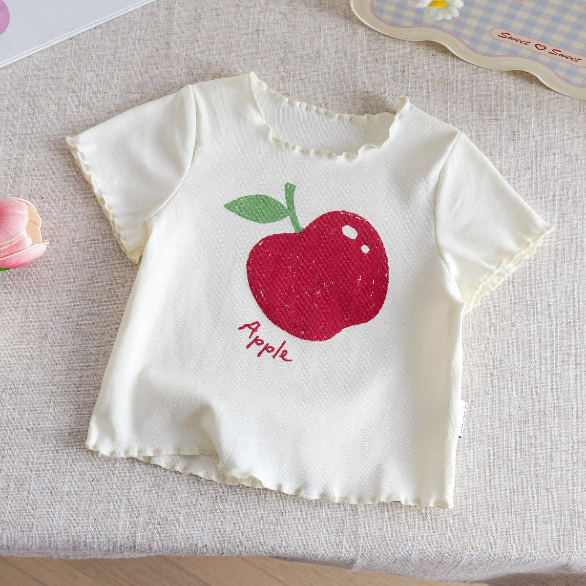 Girls Wooden Ear Floral T-Shirt – Cute Summer Cotton Top – T-Shirts – Image 4