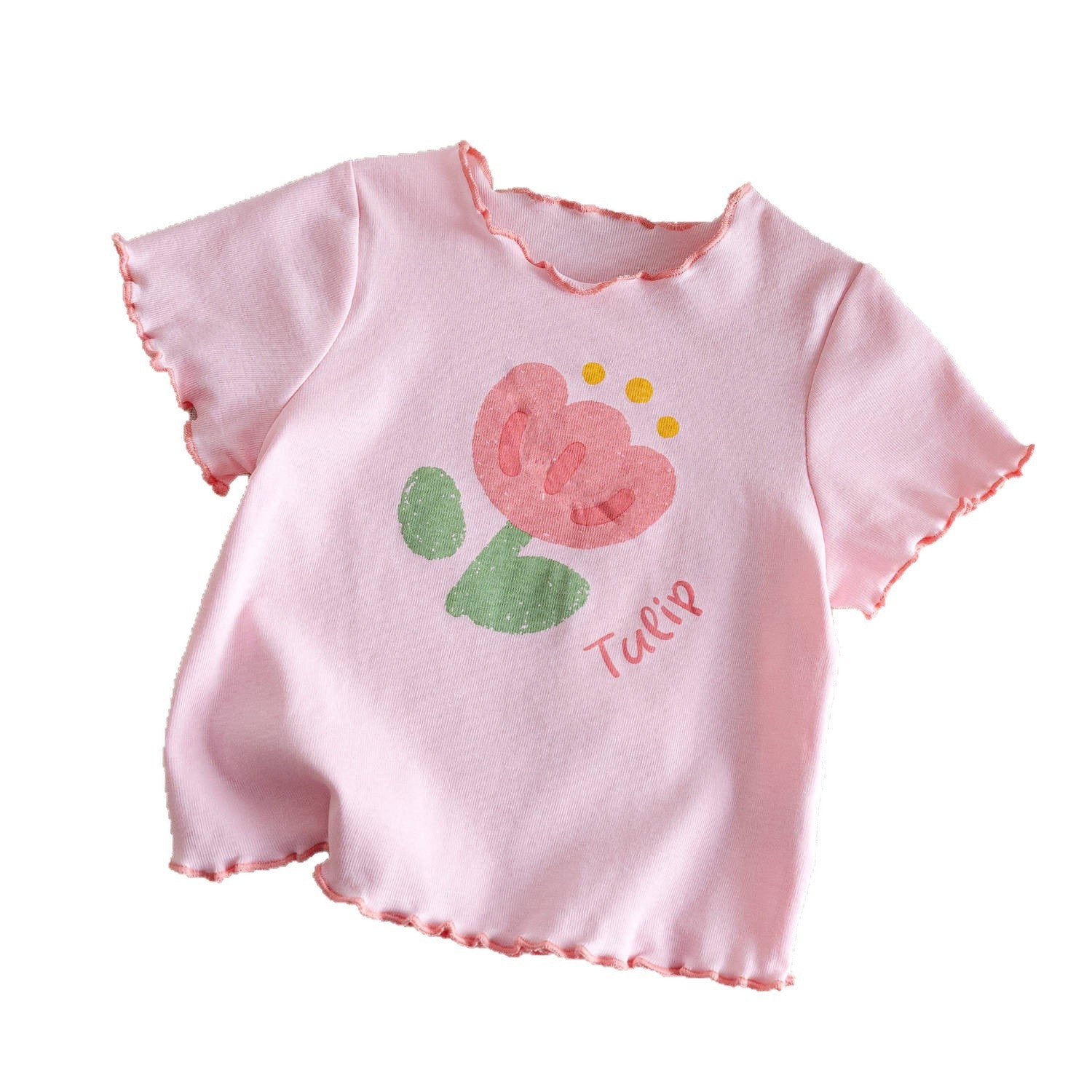 Girls Wooden Ear Floral T-Shirt – Cute Summer Cotton Top – T-Shirts – Image 5