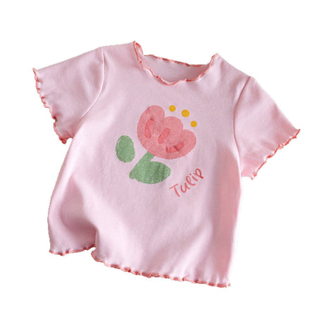 Girls Wooden Ear Floral T-Shirt – Cute Summer Cotton Top – T-Shirts – Image 5