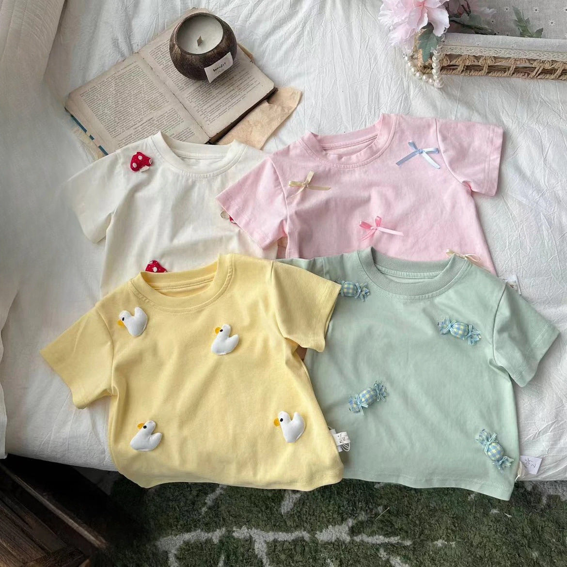 Girls Korean Style Plain T-Shirt – Cute Summer Top – T-Shirts – Image 1