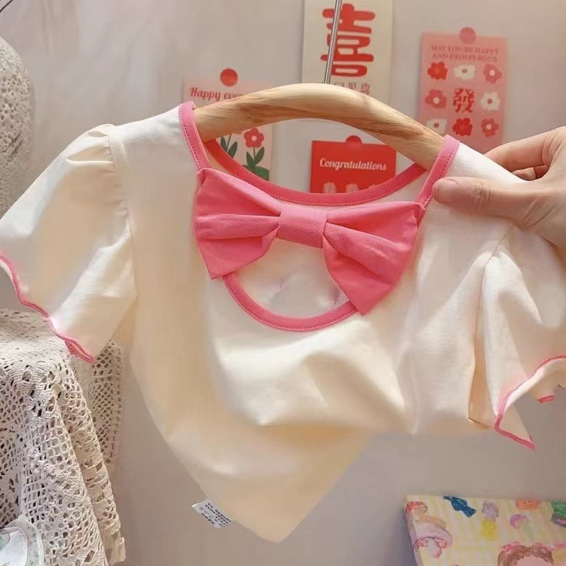 Girls Puff Sleeve Bow T-Shirt – Korean Style Top – T-Shirts – Image 2
