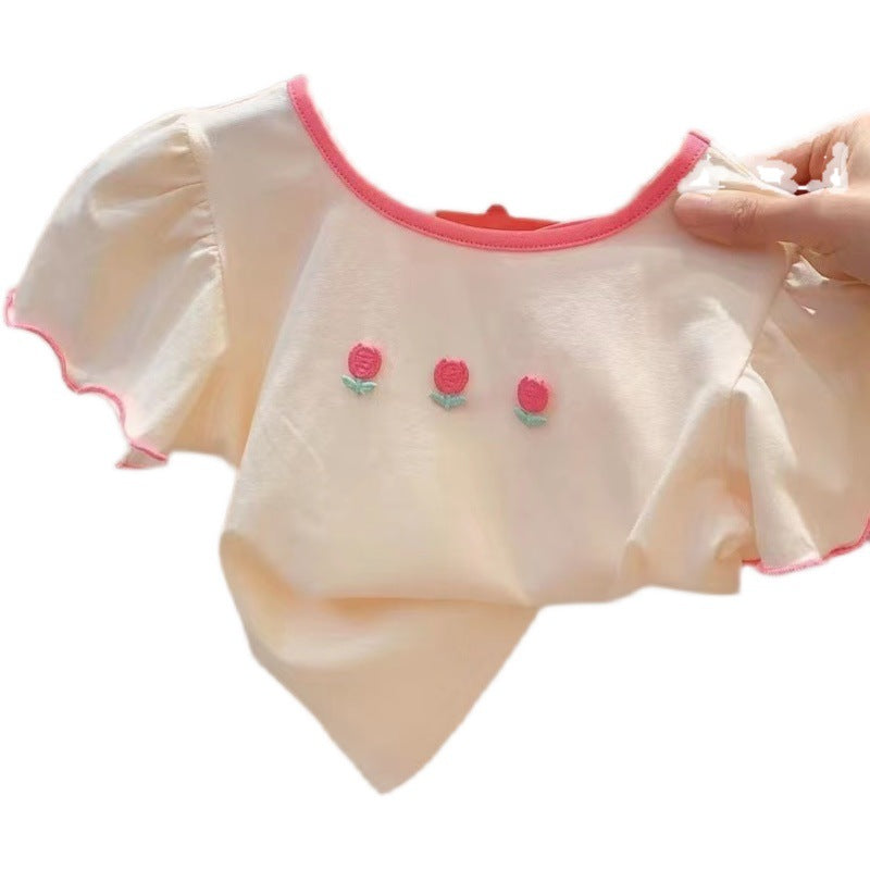 Girls Puff Sleeve Bow T-Shirt – Korean Style Top – T-Shirts – Image 5