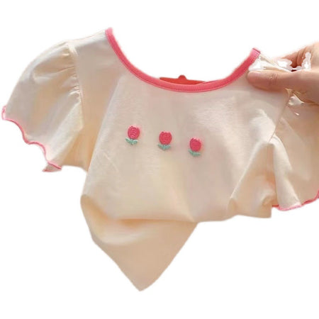 Girls Puff Sleeve Bow T-Shirt – Korean Style Top – T-Shirts – Image 5