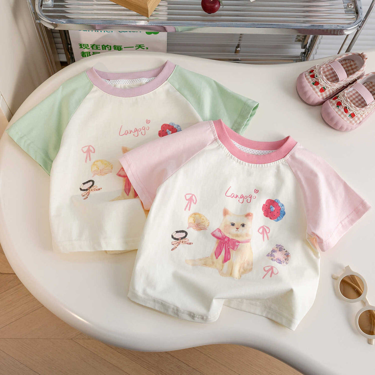 Girls Cartoon Color T-Shirt – Cute Summer Cotton Top – T-Shirts – Image 1