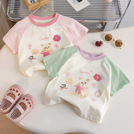 Girls Cartoon Color T-Shirt – Cute Summer Cotton Top – T-Shirts – Image 2
