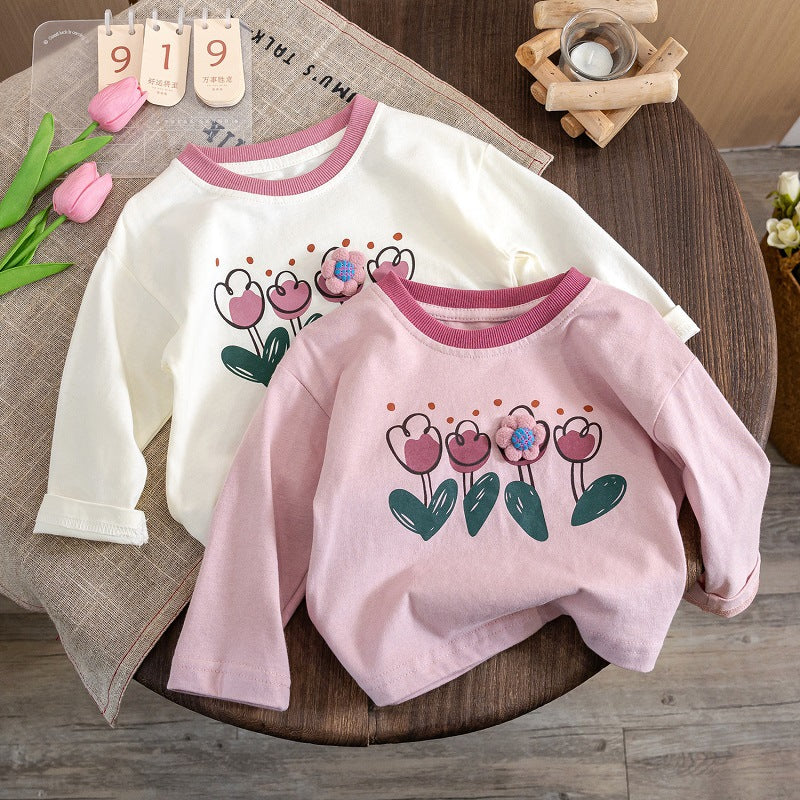 Girls Contrast Print Long Sleeve T-Shirt – Autumn Top – T-Shirts – Image 2