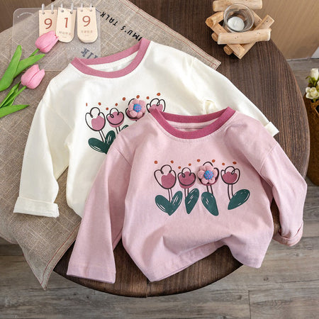 Girls Contrast Print Long Sleeve T-Shirt – Autumn Top – T-Shirts – Image 2