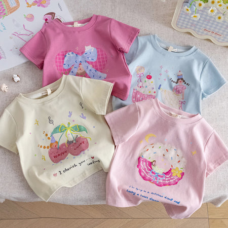 Girls Candy Color Cartoon T-Shirt – Cute Summer Wear – T-Shirts – Image 1