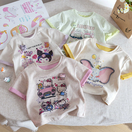 Girls Cartoon Cotton T-Shirt – Cute Summer Crewneck Top – T-Shirts – Image 1