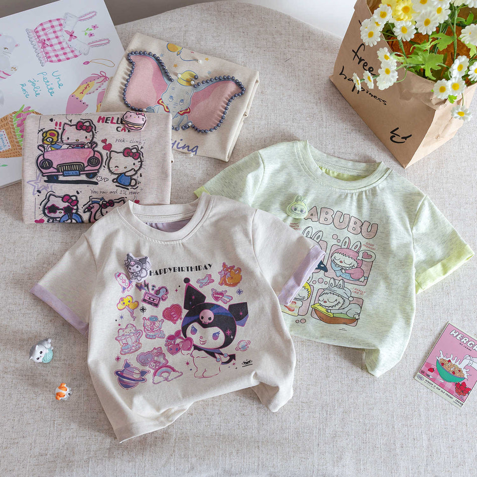 Girls Cartoon Cotton T-Shirt – Cute Summer Crewneck Top – T-Shirts – Image 2