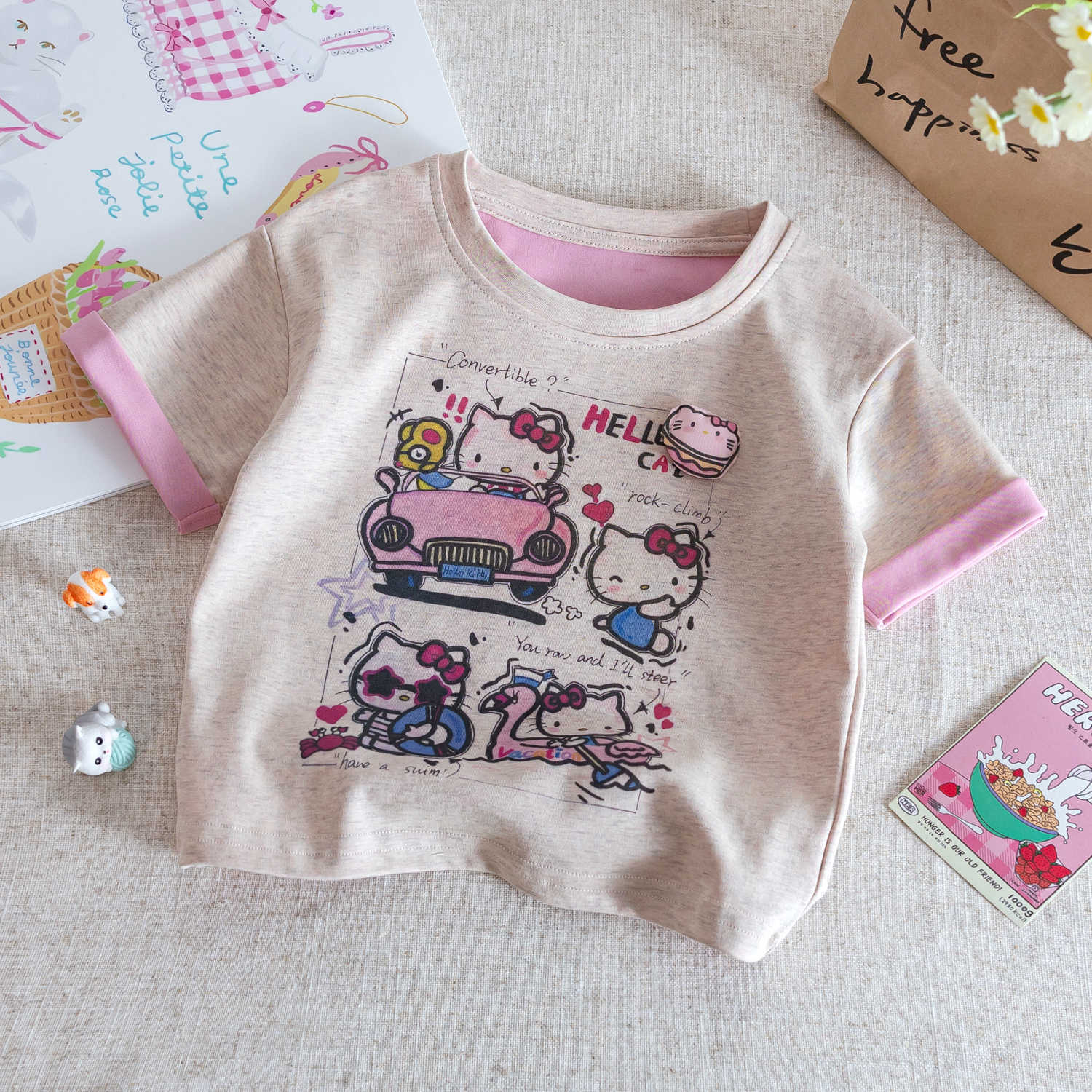 Girls Cartoon Cotton T-Shirt – Cute Summer Crewneck Top – T-Shirts – Image 3