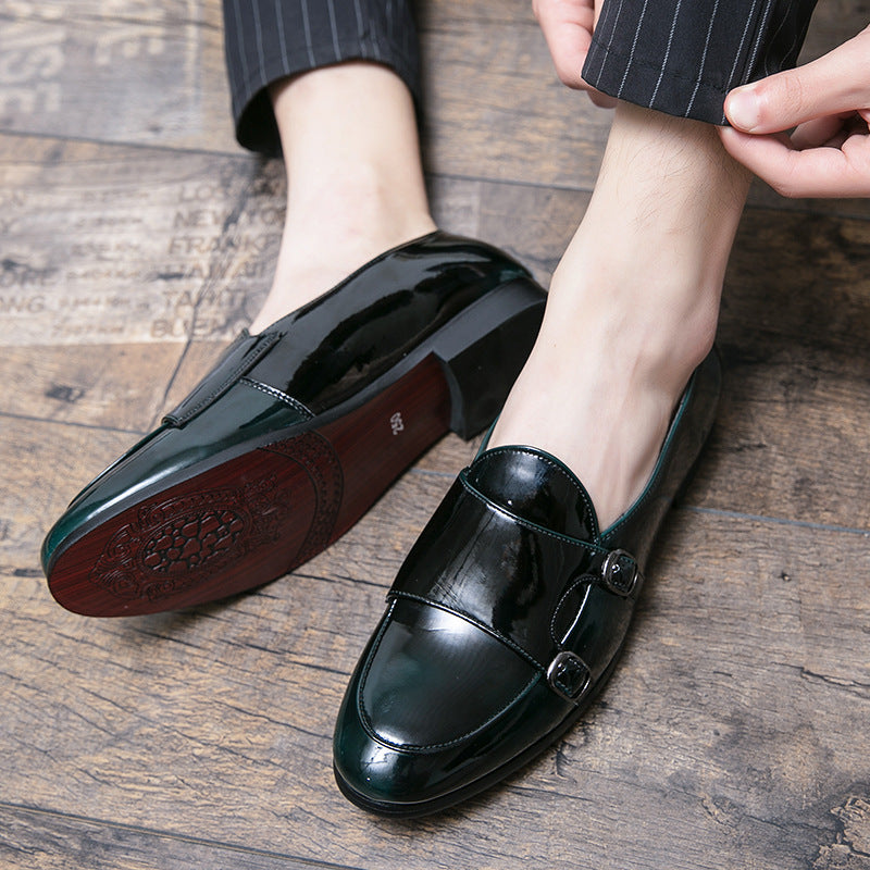 Green men's formal shoes - leather dress shoes for office and business occasions