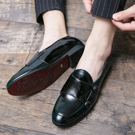 Green men's formal shoes - leather dress shoes for office and business occasions